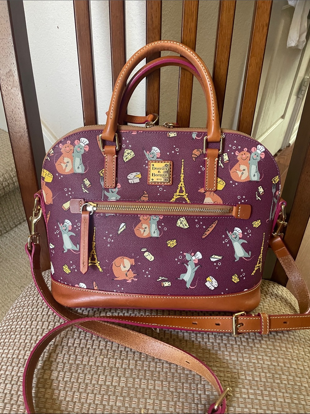 Dooney & Bourke Disney Ratatouille Burgundy Satchel with Tan Trim